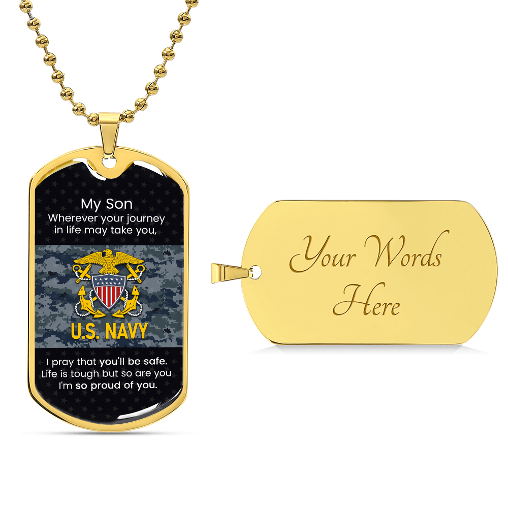 To My Son Navy Necklace – Proud Navy Dad Gift Dog Tag | Military Inspirational Jewelry from Father