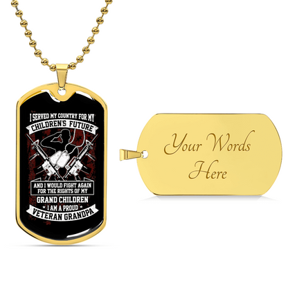 Veteran Grandpa Necklace – Proud Veteran Grandfather Dog Tag | Patriotic Gift from Grandchildren