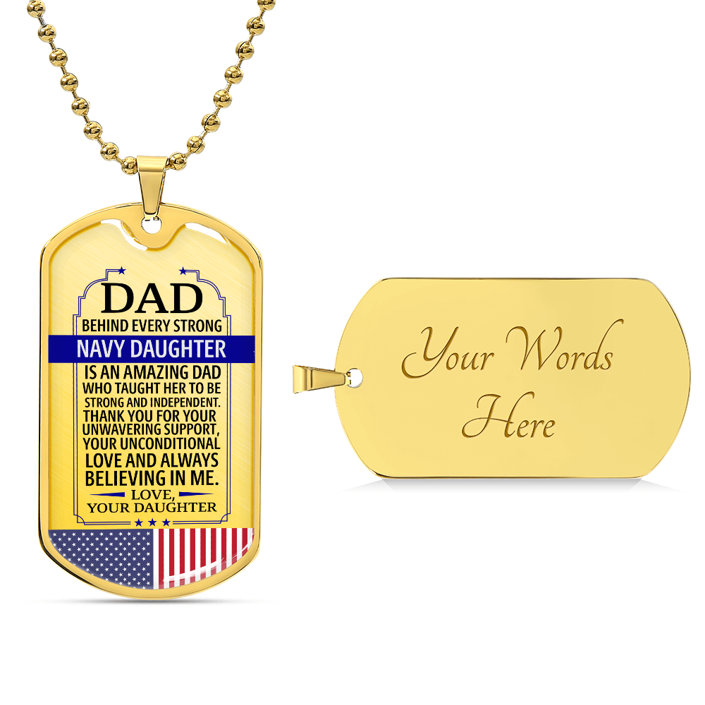 To My Daughter Navy Dad Necklace – Military Dog Tag Gift from Father | Patriotic Navy Family Jewelry