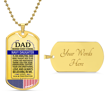 To My Daughter Navy Dad Necklace – Military Dog Tag Gift from Father | Patriotic Navy Family Jewelry