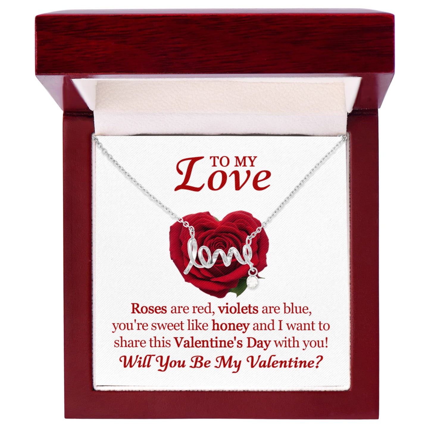 Scripted Love Necklace for Her – Romantic Valentine's Day Gift with Luxury Box, Meaningful Love Jewelry