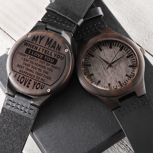 Engraved Wooden Watch for Him – “My Man, I Love You” To My Husband  Message