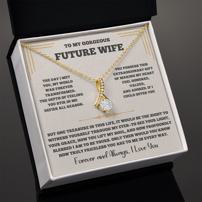 Alluring Beauty Necklace for Future Wife – Romantic Keepsake with Heartfelt Message Card (White or Yellow Gold)