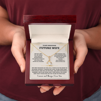 Alluring Beauty Necklace for Future Wife – Romantic Keepsake with Heartfelt Message Card (White or Yellow Gold)