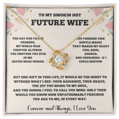To My Future Wife – Love Knot Necklace with Romantic Message Card (Yellow or White Gold