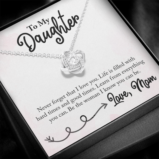 To My Daughter Love Knot Necklace – I Love You Gift from Mom or Dad