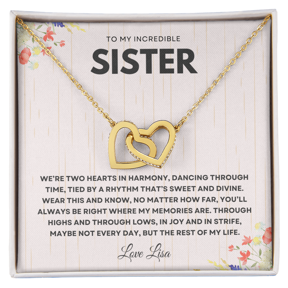 Personalized Interlocking Hearts Necklace for Sister – Custom Message Card Keepsake Gift