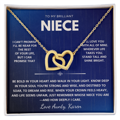 Personalized Interlocking Hearts Necklace for Niece – Custom Message Card Gift in Luxury Box