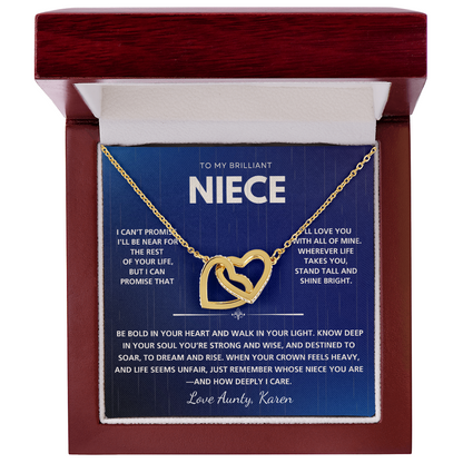 Personalized Interlocking Hearts Necklace for Niece – Custom Message Card Gift in Luxury Box