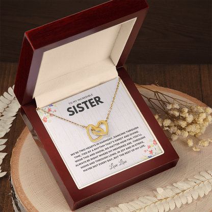 Personalized Interlocking Hearts Necklace for Sister – Custom Message Card Keepsake Gift