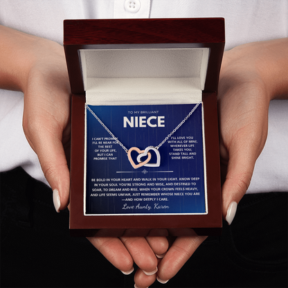 Personalized Interlocking Hearts Necklace for Niece – Custom Message Card Gift in Luxury Box