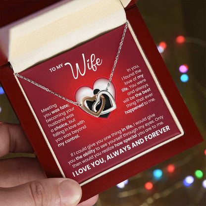 Interlocking Hearts Necklace for Wife – Romantic Love Gift with Message Card, Forever Love Jewelry for Her