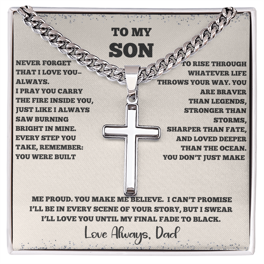 To My Son – Cuban Link Chain with Artisan Cross | Meaningful Father-to-Son Gift with Keepsake Message Card