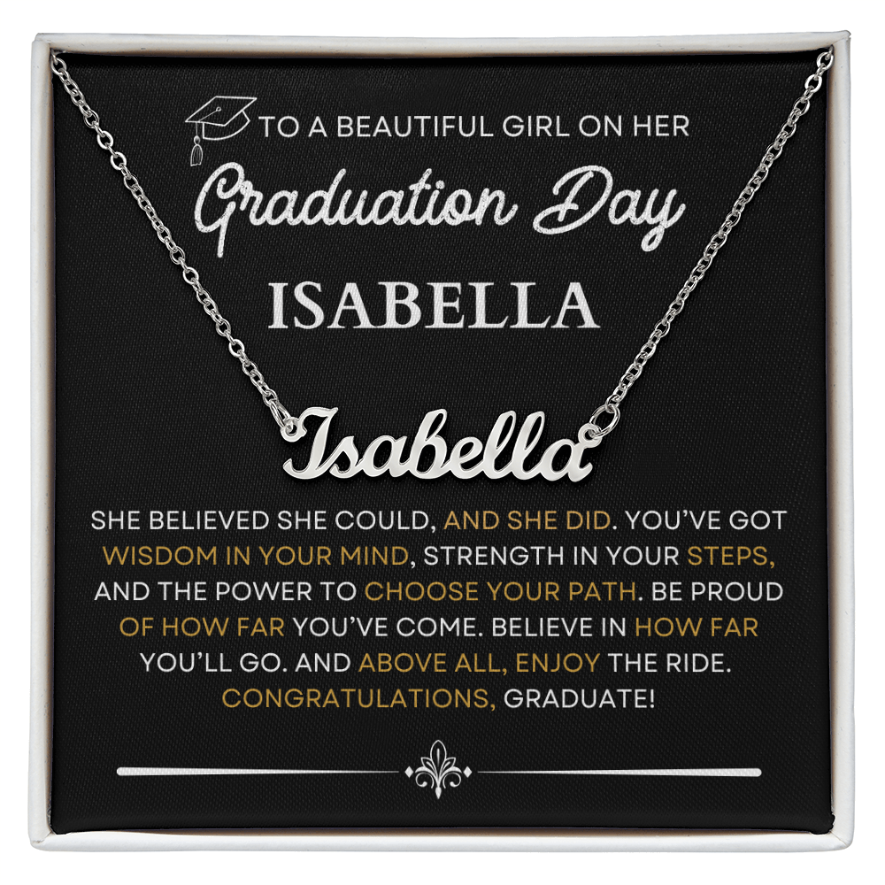 Personalized Graduation Name Necklace with Inspirational Message Card – Custom Gift for Her