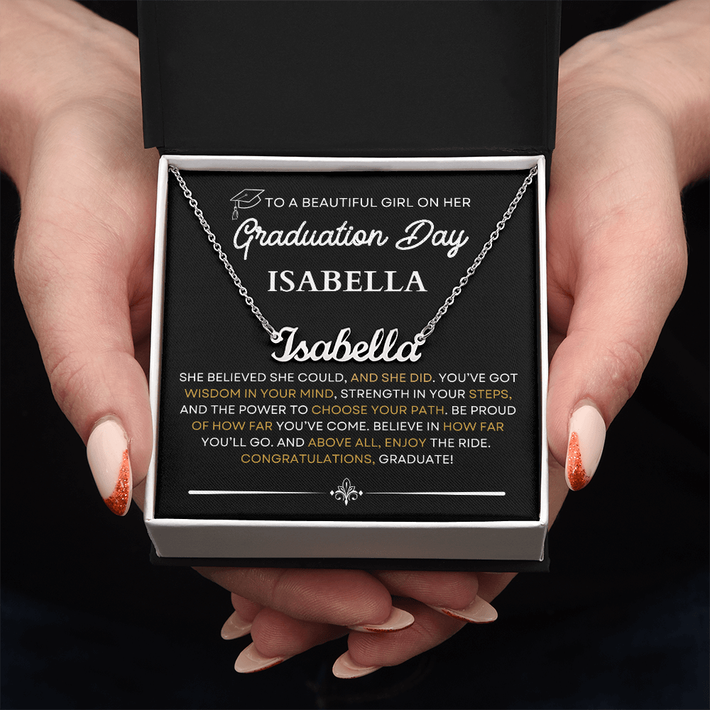 Personalized Graduation Name Necklace with Inspirational Message Card – Custom Gift for Her