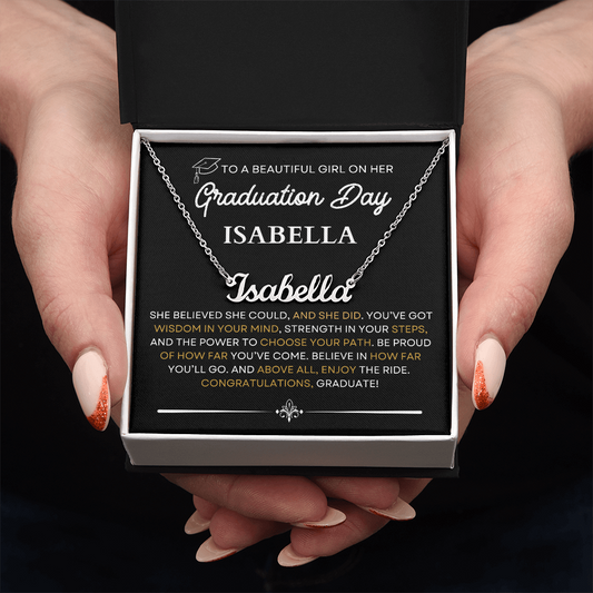 Personalized Graduation Name Necklace with Inspirational Message Card – Custom Gift for Her