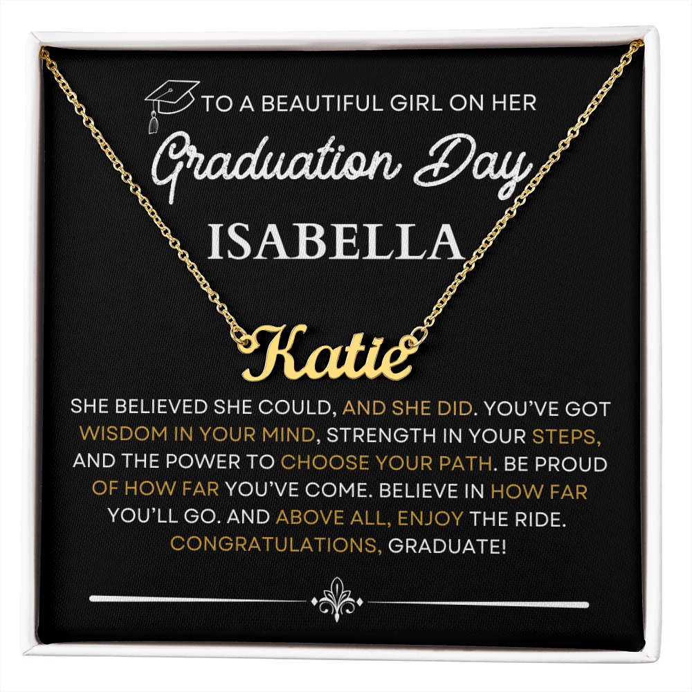 Personalized Graduation Name Necklace with Inspirational Message Card – Custom Gift for Her