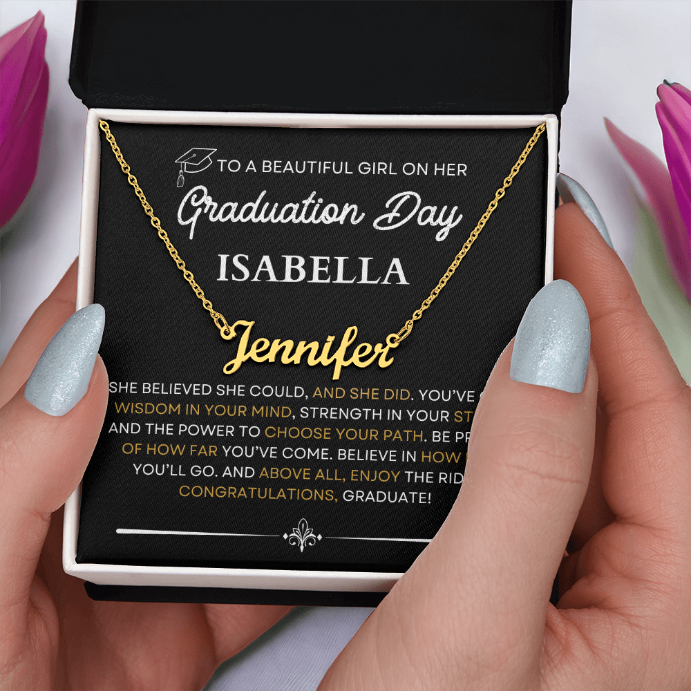Personalized Graduation Name Necklace with Inspirational Message Card – Custom Gift for Her