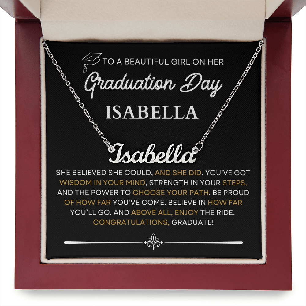 Personalized Graduation Name Necklace with Inspirational Message Card – Custom Gift for Her