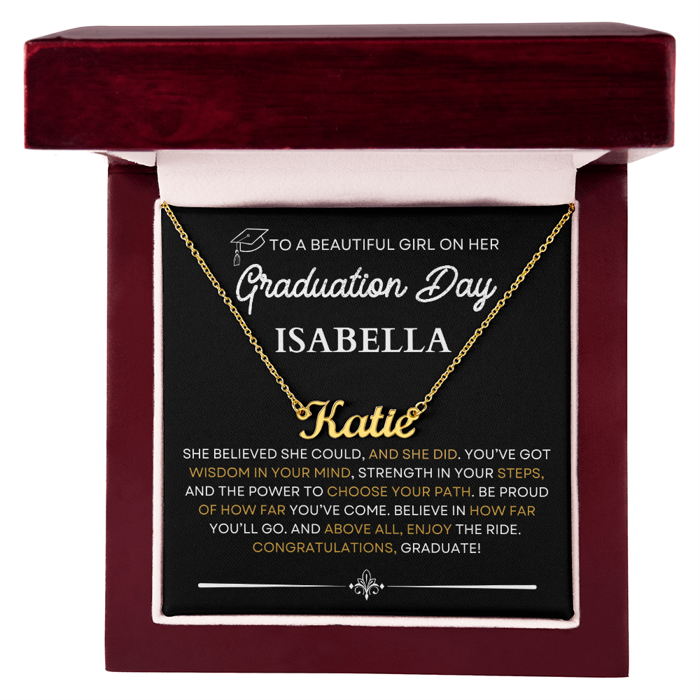Personalized Graduation Name Necklace with Inspirational Message Card – Custom Gift for Her