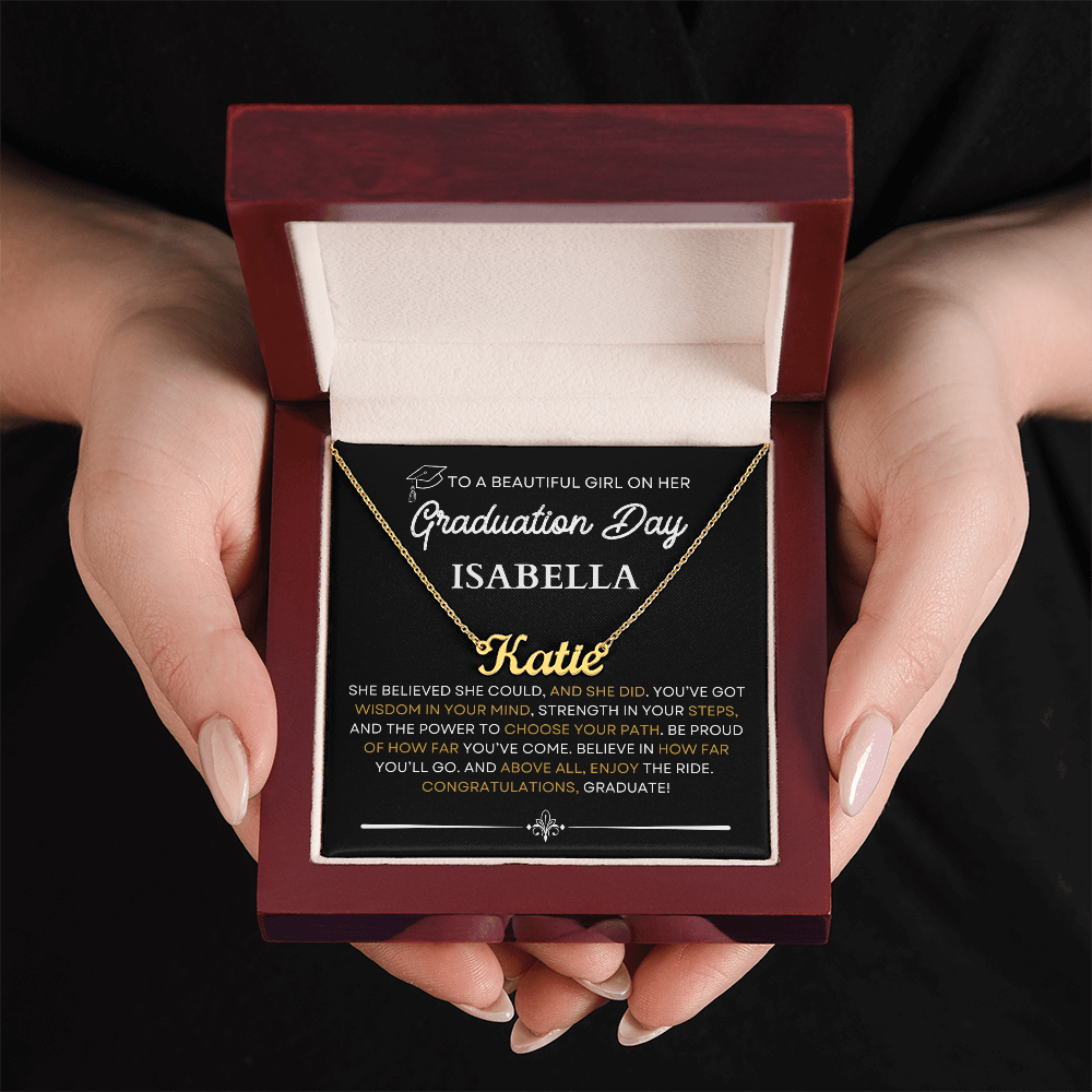 Personalized Graduation Name Necklace with Inspirational Message Card – Custom Gift for Her