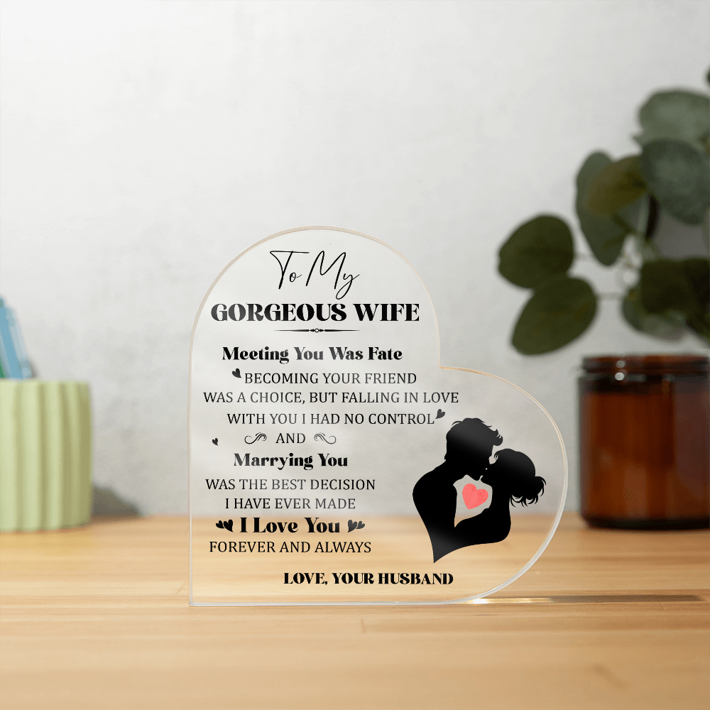 Heart-Shaped Acrylic Couple Art – Romantic Gift for Lovers with heartfelt message for a wife, perfect for celebrating love.