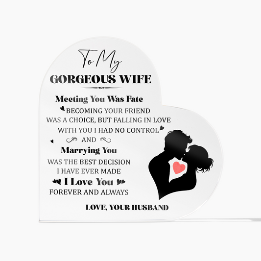 Heart-Shaped Acrylic Couple Art – Romantic Gift for Lovers, featuring heartfelt message for a gorgeous wife.
