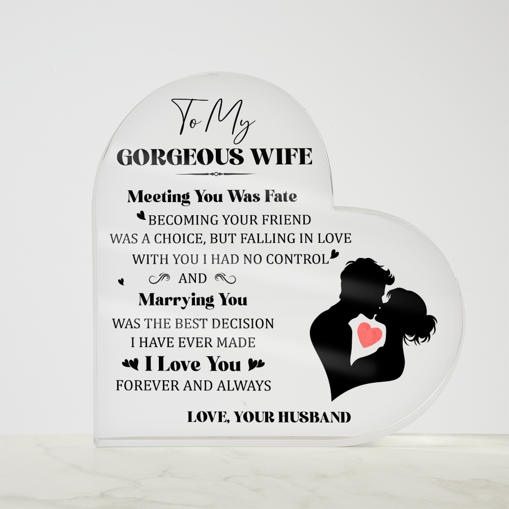 Heart-Shaped Acrylic Couple Art – Romantic Gift for Lovers, featuring a heartfelt message for a wife. Perfect for anniversaries.
