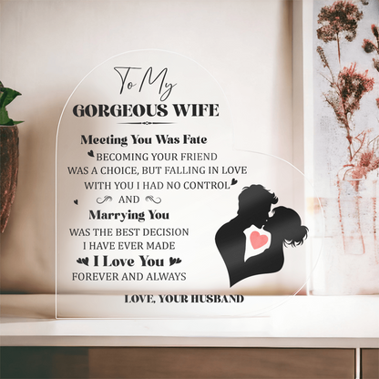 Heart-Shaped Acrylic Couple Art – Romantic Gift for Lovers, celebrating love with heartfelt messages for your wife.