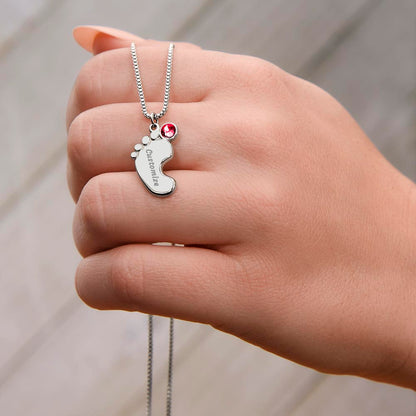 Custom Birthstone Necklace for Grandma – Footprint Pendant Gift from Grandchild