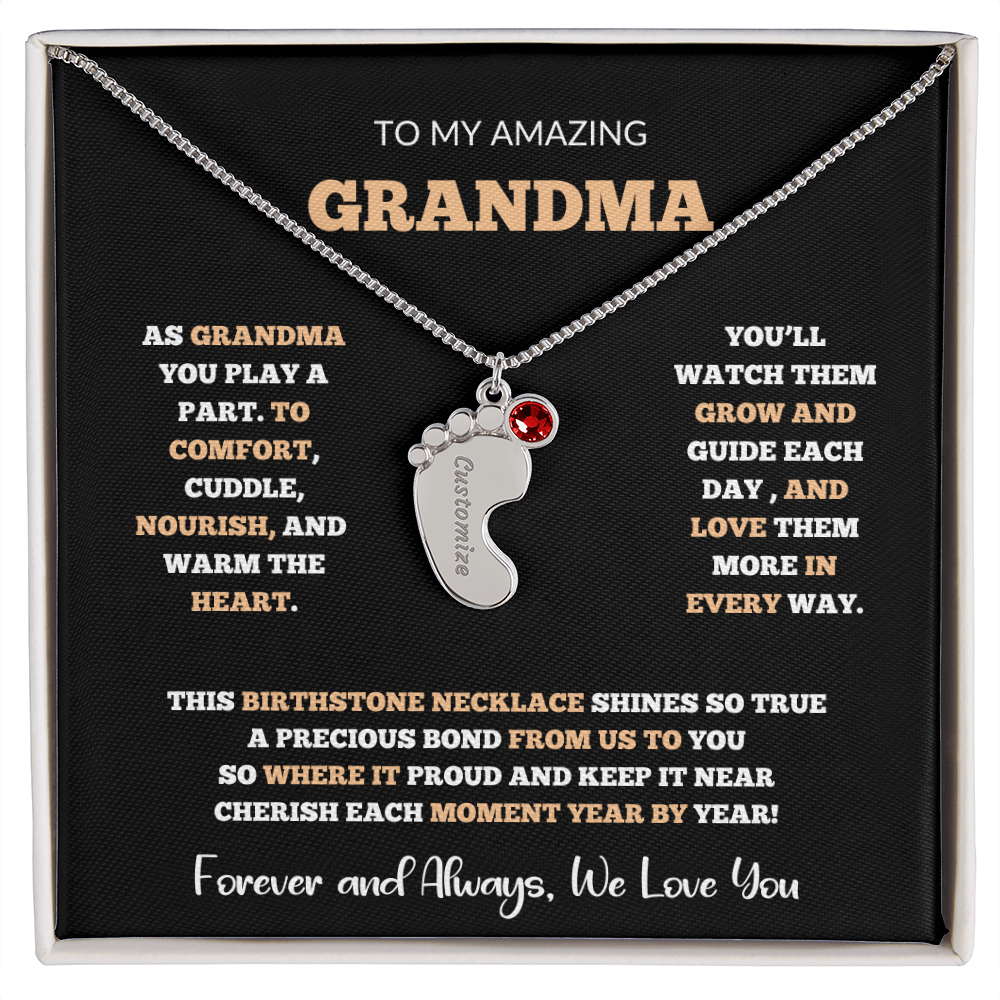 Custom Birthstone Necklace for Grandma – Footprint Pendant Gift from Grandchild