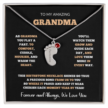 Custom Birthstone Necklace for Grandma – Footprint Pendant Gift from Grandchild