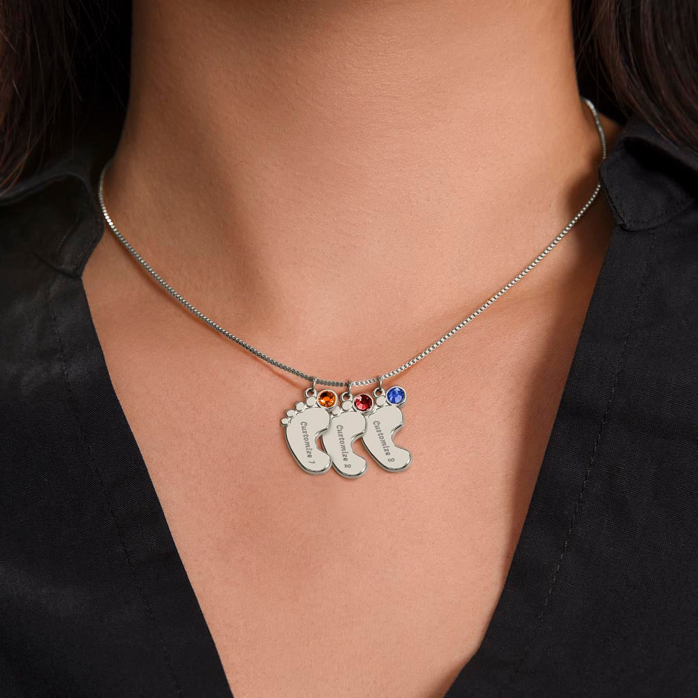 Custom Birthstone Necklace for Grandma – Footprint Pendant Gift from Grandchild