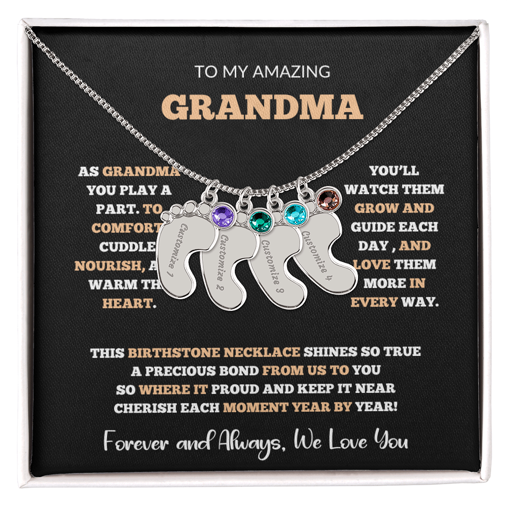 Custom Birthstone Necklace for Grandma – Footprint Pendant Gift from Grandchild