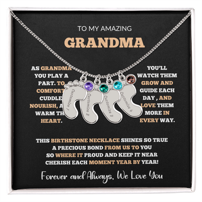 Custom Birthstone Necklace for Grandma – Footprint Pendant Gift from Grandchild