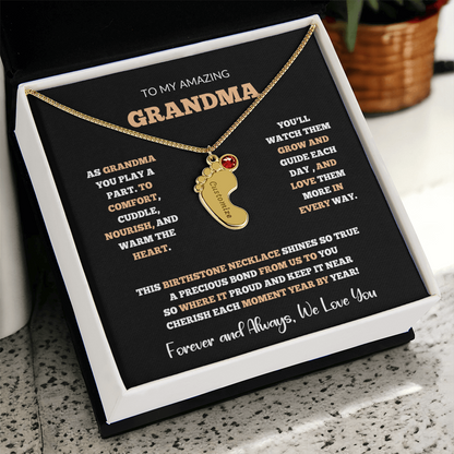 Custom Birthstone Necklace for Grandma – Footprint Pendant Gift from Grandchild