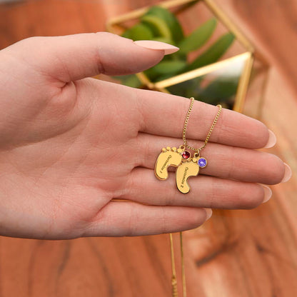 Custom Birthstone Necklace for Grandma – Footprint Pendant Gift from Grandchild