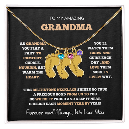 Custom Birthstone Necklace for Grandma – Footprint Pendant Gift from Grandchild