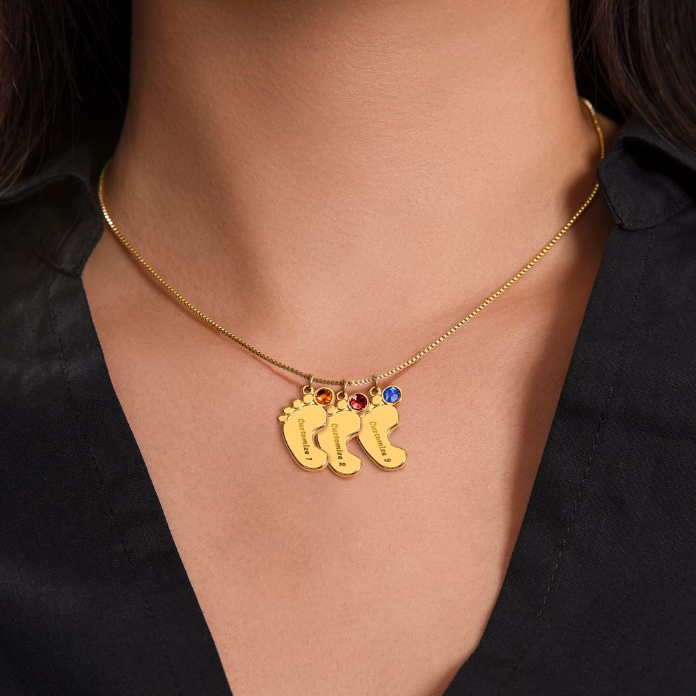 Custom Birthstone Necklace for Grandma – Footprint Pendant Gift from Grandchild