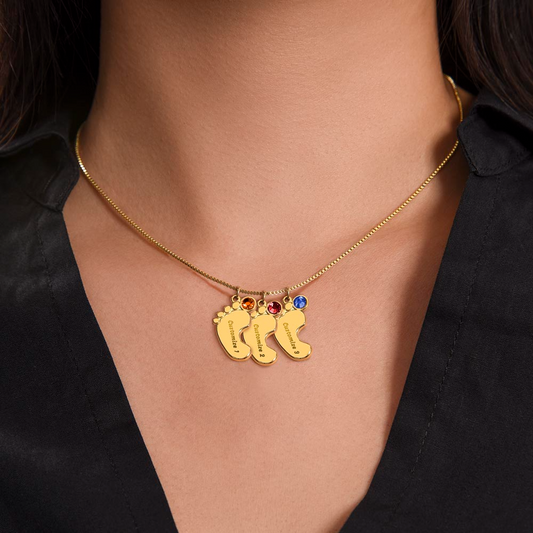 Custom Birthstone Necklace for Grandma – Footprint Pendant Gift from Grandchild