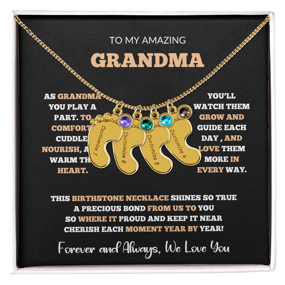 Custom Birthstone Necklace for Grandma – Footprint Pendant Gift from Grandchild