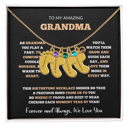 Custom Birthstone Necklace for Grandma – Footprint Pendant Gift from Grandchild
