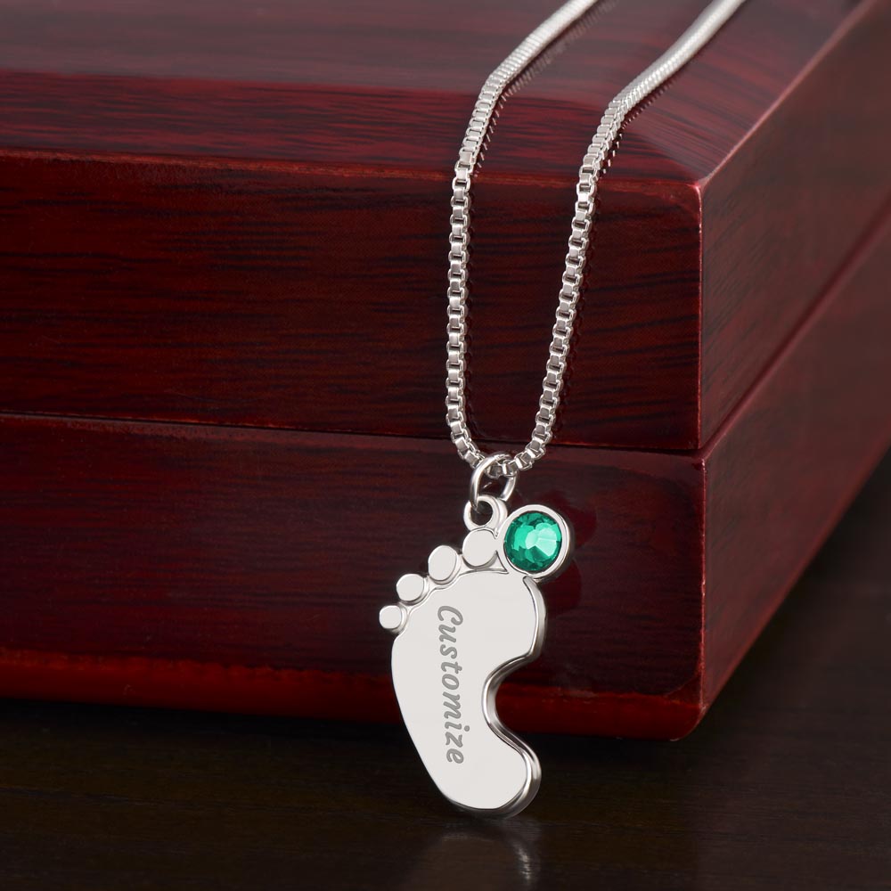 Custom Birthstone Necklace for Grandma – Footprint Pendant Gift from Grandchild