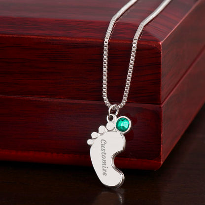 Custom Birthstone Necklace for Grandma – Footprint Pendant Gift from Grandchild