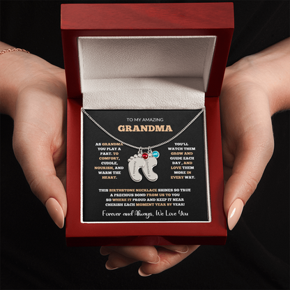 Custom Birthstone Necklace for Grandma – Footprint Pendant Gift from Grandchild
