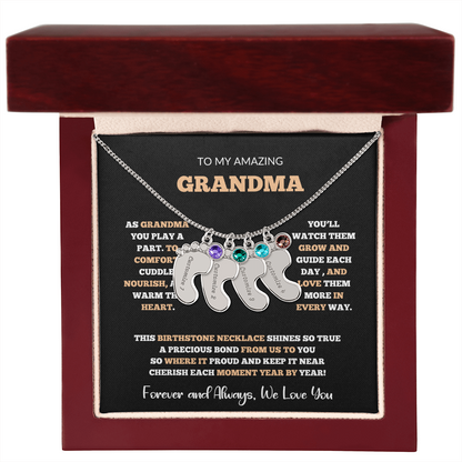 Custom Birthstone Necklace for Grandma – Footprint Pendant Gift from Grandchild