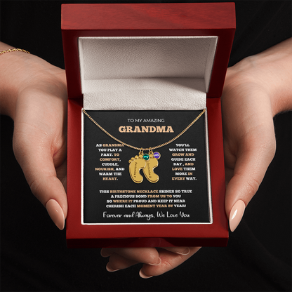 Custom Birthstone Necklace for Grandma – Footprint Pendant Gift from Grandchild