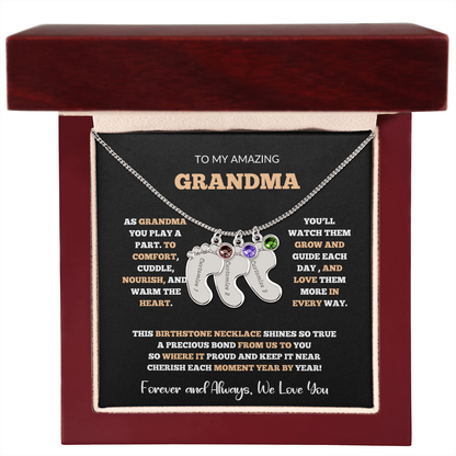 Custom Birthstone Necklace for Grandma – Footprint Pendant Gift from Grandchild