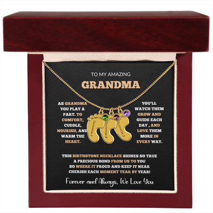 Custom Birthstone Necklace for Grandma – Footprint Pendant Gift from Grandchild