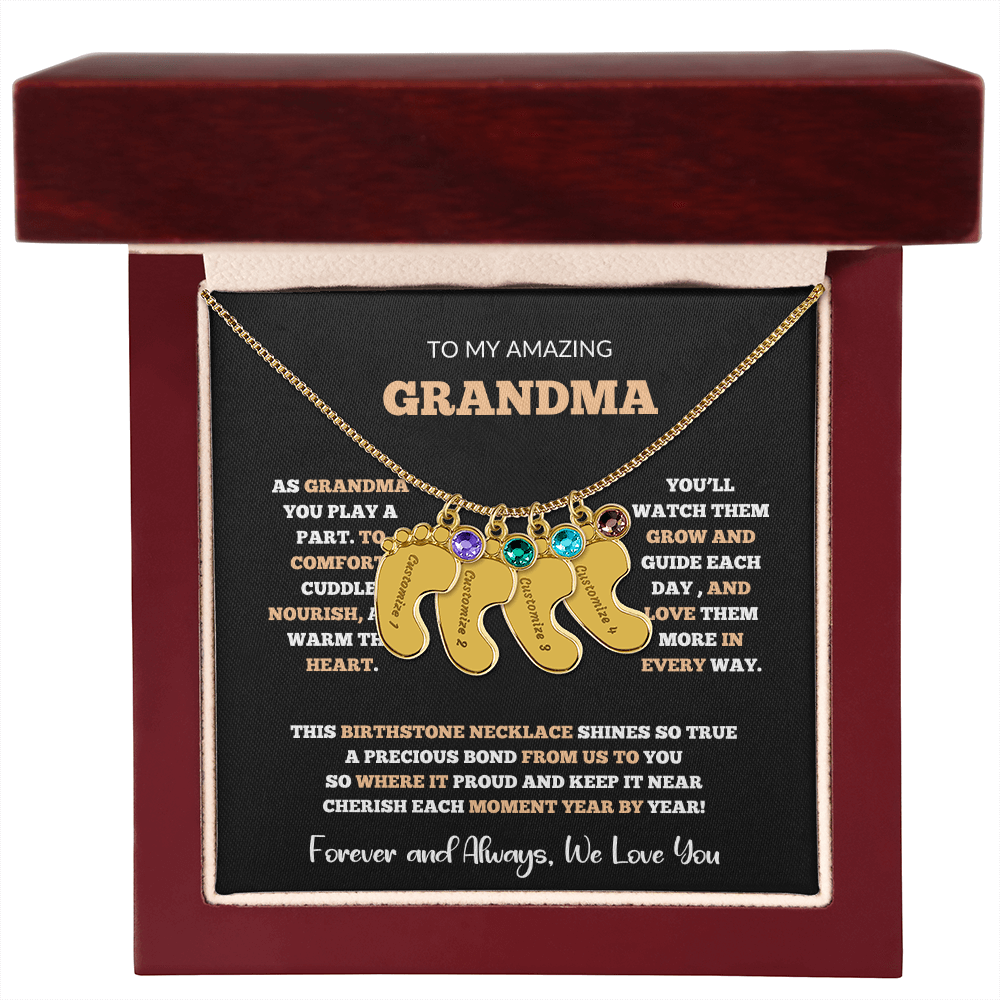 Custom Birthstone Necklace for Grandma – Footprint Pendant Gift from Grandchild